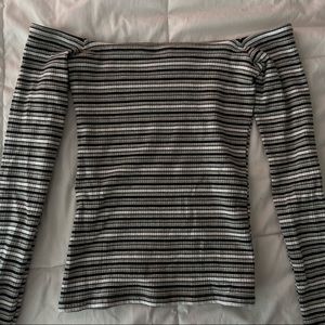 off the shoulder long sleeve striped top